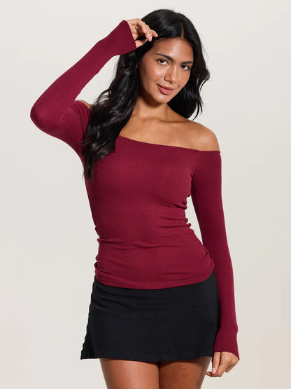 Ribbed Top Off Shoulder